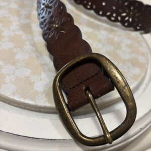 Ladies Dark Brown Belt with Brass Color Embellishments